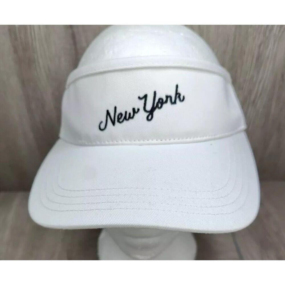 American Needle White New York Visor With Black Cursive Adjustable OSFM nww‎